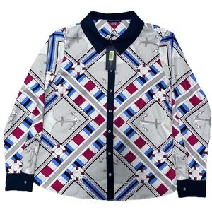 Tommy Hilfiger, Woman's Button-Down Shirt/Blouse, Nautical Navy/White, Size L